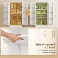 HOMCOM Credenza da Cucina con Armadietto con 8 Ripiani Portaspezie e 2 Cassetti, 60x40x159 cm, Bianco(m-5)