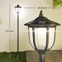 Outsunny Lámpara Solar de Jardín Farola con 6 Luces LED con Batería Recargable Solar con Autonomía de 6-8 Horas Ø26,5x177cm Negro(m-3)