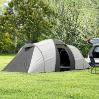 Outsunny Four-Man Tunnel Tent, with Two Bedrooms and Living Room - Grey/Yellow(m-9)