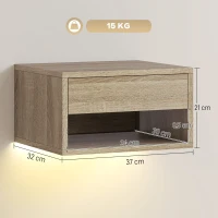 HOMCOM Juego de 2 Mesitas de Noche Flotantes con Luces LED RGB Control de APP Cajón Estante Abierto Natural(m-3)