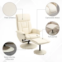 Homcom Fotoliu Rabatabil & Taburet – Rotitor Piele PU cu Suport Picioare(m-6)