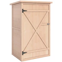 Outsunny Wooden Small Shed, Garden Storage Shed with Shelves and Bolt Latch, 75L x 56W x115H cm, Natural(m-1)