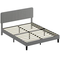 HOMCOM Bettgestell 160 x 200 cm, Holzlattenrost, verstellbares Kopfteil, gepolstertes Doppelbett aus Kordvelours, grau(m-1)