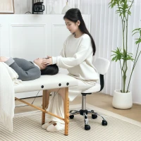 HOMCOM Tabouret pivotant avec dossier et roulettes, hauteur réglable, pour salons de beauté, studio de tatouage, blanc(m-2)