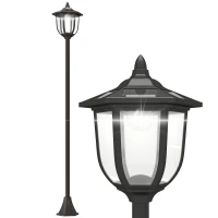 Outsunny Lámpara Solar de Jardín Farola con 6 Luces LED con Batería Recargable Solar con Autonomía de 6-8 Horas Ø26,5x177cm Negro(m-10)