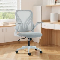 HOMCOM Ergonomischer Bürostuhl, Netz-Bürostuhl, klappbare Rückenlehne, hochklappbare Armlehnen, 73x62x101-111cm, grau(m-5)