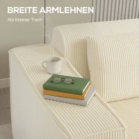 HOMCOM 3-Sitzer-Sofa, weiche Schaumstoffstruktur, breite Armlehnen, 2 Kissen, Cordbezug, Beige(m-7)