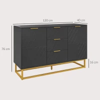 HOMCOM Aparador para Salón con 3 Cajones 2 Puertas y Estante Ajustable Mueble Auxiliar para Salón Antivuelco 120x40x76 cm Negro(m-3)