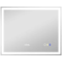 HOMCOM LED badkamerspiegel bluetooth 80 x 100 cm touchschakelaar instelbare verlichting 3 kleuren anti-fog geheugenfunctie Zilver(m-11)