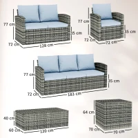 Outsunny 6 Pieces Rattan Garden Furniture Set, 7 Seater Wicker Outdoor Furniture Set with Storage Tea Table & Side Table, Sectional Garden Sofa Set with Cushions, Grey(m-3)