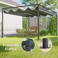 Outsunny Pergola Gazebo da Esterno 4x3 m con Tettuccio Retrattile in Metallo e Poliestere, Grigio Scuro(m-5)