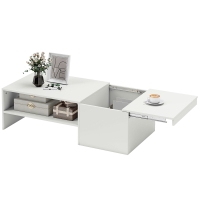 HOMCOM Table basse rectangulaire, table d'appoint plateau coulissant, rangement caché, étagère ouverte, 110 x 52 x 36 cm, blanc