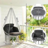 Outsunny Hanging Chair Outdoor Hammock Chair with Soft Cushion, Cotton Rope Boho Style Swing Chair, Hanging Garden Swing Seat for Indoor Outdoor, Dark Grey(m-3)