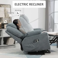 HOMCOM Fotel Masujący z Funkcją Pomocy przy Wstawaniu dla Seniorów, 8 Punktów Masażu, Boczne Kieszenie, Pilot, 90D x 101S x 107W cm, Szary(m-6)