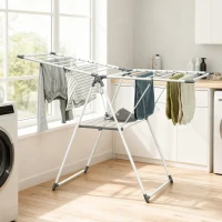 HOMCOM Wasrek 156,5 cm drooglengte Opvouwbaar staand droogrek met 2 niveaus, verstelbare vleugels, vleugelwasrek, Wit(m-2)