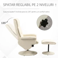 Homcom Fotoliu Rabatabil & Taburet – Rotitor Piele PU cu Suport Picioare(m-4)