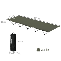 Outsunny Lightweight Camping Bed, Aluminium Portable Camp Cot w/ Strong Support 150kg and Carry Bag for Camping, Dark Green(m-3)