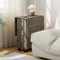 HOMCOM Tavolo a Ribalta a 6 Rotelle con 2 Cassetti e Armadietto ad Ante, in Legno, 120x60x76.5 cm, Grigio(m-9)