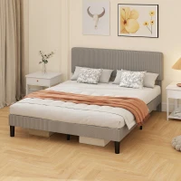 HOMCOM Struttura letto matrimoniale, con rete a doghe in legno, testiera regolabile, imbottito in velluto a coste, 160 x 200 cm Grigio(m-4)