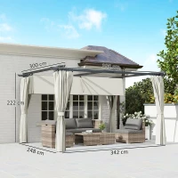 Outsunny Pérgola com Teto Retrátil 3,9x3x2,2 m Paredes Laterais Tecido de Poliéster Anti UV Pérgola para Jardim Creme(m-3)