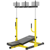 SPORTNOW Vertical Leg Press Machine with Adjustable Leg, Back and Head Positions, 1" Standard Plate Compatible, Yellow(m-11)