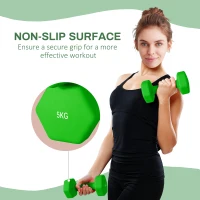 SPORTNOW 2 x 5kg Hexagonal Dumbbells Weights Set with Non-Slip Grip for Home Gym Workout, Green(m-6)