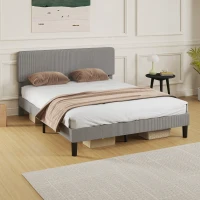 HOMCOM Struttura letto matrimoniale, con rete a doghe in legno, testiera regolabile, imbottito in velluto a coste, 160 x 200 cm Grigio(m-5)