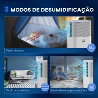 HOMCOM Desumidificador 10L/dia Silencioso com 3 Modos Ecrã LED Temporizador 24H Bloqueio Infantil e Drenagem Contínua Branco(m-5)