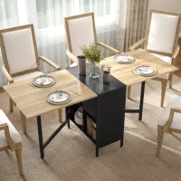 HOMCOM Klapptisch für Esszimmer mit klappbaren Flügeln 4 Fächer 3 Varianten für Küche Wohnzimmer 169x60x75 cm Dunkles Naturholz(m-7)