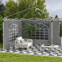 Outsunny Gazebo Curtains, 2-Pack, for 3x6m or 3x3m Garden Gazebos, with Windows and Doors, Light Grey(m-2)