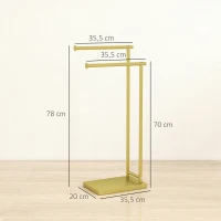 HOMCOM Toallero de Pie con 2 Barras y Marco Metálico Toallero de Baño Moderno en Forma de L 35,5x20x78 cm Dorado(m-3)