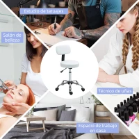 HOMCOM Sgabello Girevole con Schienale e Ruote Altezza Regolabile per Saloni di Bellezza Studio di Tatuaggi Bianco(m-4)