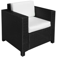 Outsunny Single Seater Rattan Chair Sofa - 10 cm Thick Padded Cushion, All-Weather PE Wicker Weave Garden Armchair with Armrests, Black(m-1)