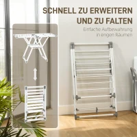 HOMCOM Wasrek 156,5 cm drooglengte Opvouwbaar staand droogrek met 2 niveaus, verstelbare vleugels, vleugelwasrek, Wit(m-6)