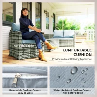 Outsunny 6 Pieces Rattan Garden Furniture Set, 7 Seater Wicker Outdoor Furniture Set with Storage Tea Table & Side Table, Sectional Garden Sofa Set with Cushions, Grey(m-5)