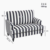 HOMCOM Fauteuil de salon avec assise large en velours à rayures avec ressorts en S, 115x82x82 cm, Noir et Blanc(m-3)