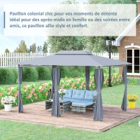 Outsunny Tonnelle barnum pavillon de jardin style colonial double toit toiles latérales amovibles 3L x 4l x 2,8H m gris(m-7)