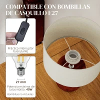 HOMCOM Lámpara de Mesa Rústica Lámpara de Mesita de Noche con Base de Madera Pantalla de Lino Interruptor Basculante Marrón(m-5)