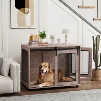 PawHut Dog Crate Furniture with Sliding Door for Large Dogs, Walnut Brown(m-2)