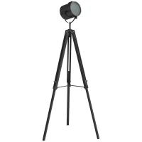 HOMCOM Industrial Tripod Floor Lamp, Nautical Searchlight with Adjustable Height, Wood Legs, E14 Lamp Base for Living Room, Bedroom, Black(m-1)