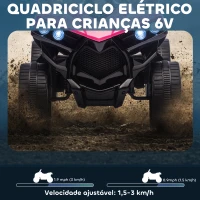 AIYAPLAY Quadriciclo Elétrico para Crianças 6 V Quadriciclo para Crianças com Velocidade até 3 km/h Faróis e Música 70x42x45 cm Rosa(m-4)