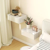 HOMCOM 2er-Set Nachttische, wandmontiertes Design, Schublade, für Schlafzimmer, Spanplatte, Weiß(m-8)