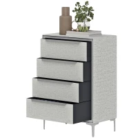 HOMCOM Kommode mit 4 Schubladen aus Stahl mit Bezug in Leinenoptik, 60x36x88 cm, Grau(m-6)