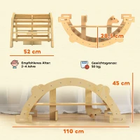 AIYAPLAY Montessori Klettergerüst Indoor, 2 in 1 Kletterbogen aus Holz, für Kinder 2-4 Jahre, 110x52x45 cm, Naturholz(m-3)