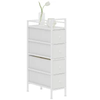 HOMCOM Commode à 4 tiroirs en tissu, cadre en acier, commode de chambre pour petits espaces, salon, dressing, blanc(m-5)