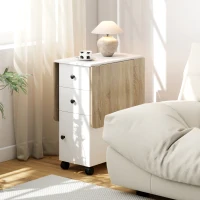 HOMCOM Mesa Plegable de Comedor con Ruedas Alas Abatibles 2 Cajones y Armario Hasta 6 Personas 120x60x76,5 cm Blanco y Natural(m-9)