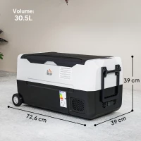 HOMCOM Geleira Elétrica de Compressor Portátil 30,5L para Carro -20℃ a 20℃ com 2 Rodas Alças e Congelador 56,8x33x26,2 cm Preto(m-3)
