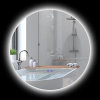 Kleankin Oglinda de Baie Rotunda cu Lumina LED in 3 Culori si intrerupatoare Touch, Ø60x3.5 cm, Transparent(m-10)