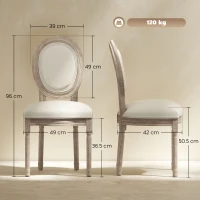 HOMCOM Set 2 Sedie Imbottite da Pranzo, Sedie per Soggiorno Stile Vintage Rétro in Legno e Tessuto Effetto Lino Bianco Panna 49x56x96cm(m-3)