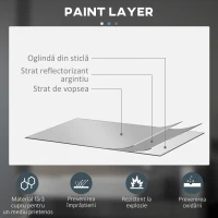 Kleankin Oglinda de Baie Rotunda cu Lumina LED in 3 Culori si intrerupatoare Touch, Ø60x3.5 cm, Transparent(m-8)